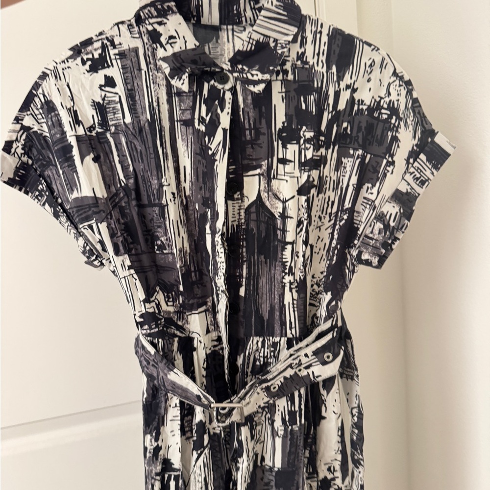 Dior-Inspired Brushstroke Belted Maxi Dress
